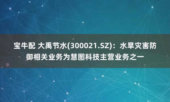 宝牛配 大禹节水(300021.SZ)：水旱灾害防御相关业务为慧图科技主营业务之一