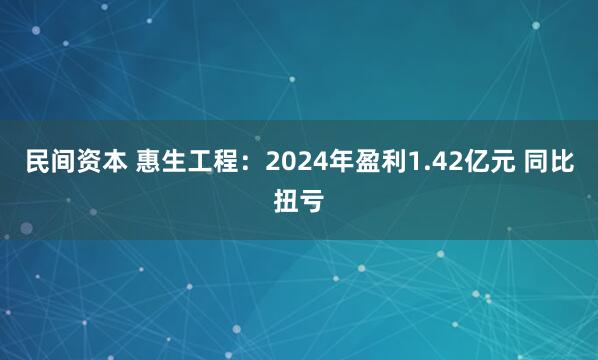 民间资本 惠生工程：2024年盈利1.42亿元 同比扭亏